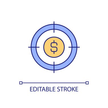 Financial target RGB color icon. Money savings and spending. Planning and management. Revenue and income. Isolated vector illustration. Simple filled line drawing. Editable stroke. Arial font used