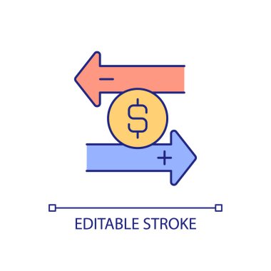 Money transfer RGB color icon. Cash transaction. Online banking service. Payment and purchasing. Isolated vector illustration. Simple filled line drawing. Editable stroke. Arial font used