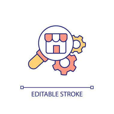 Market research RGB color icon. Sales and customers behaviour analysis. Product studying. Isolated vector illustration. Simple filled line drawing. Editable stroke. Arial font used