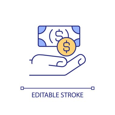 Investment RGB color icon. Giving money to business. Donating and dedicate. Financial support of company. Isolated vector illustration. Simple filled line drawing. Editable stroke. Arial font used