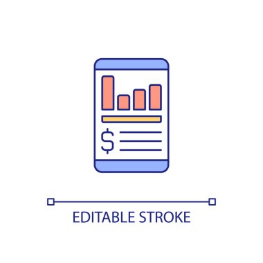 Budgeting mobile app RGB color icon. Financial planning for business. Smartphone software for accounting. Isolated vector illustration. Simple filled line drawing. Editable stroke. Arial font used