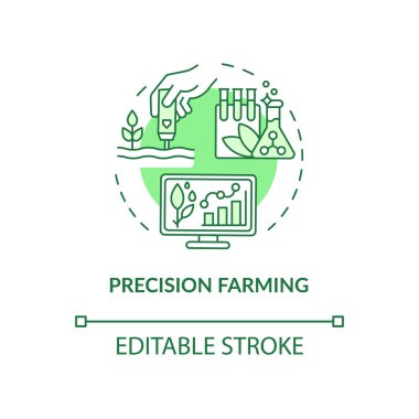 Precision farming green concept icon. Smart agriculture abstract idea thin line illustration. Soil testing. Isolated outline drawing. Editable stroke. Roboto-Medium, Myriad Pro-Bold fonts used