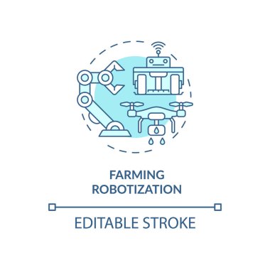 Farming robotization turquoise concept icon. Farm automation practices abstract idea thin line illustration. Isolated outline drawing. Editable stroke. Roboto-Medium, Myriad Pro-Bold fonts used