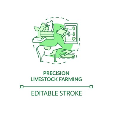 Precision livestock farming green concept icon. Improving animal wellbeing abstract idea thin line illustration. Isolated outline drawing. Editable stroke. Roboto-Medium, Myriad Pro-Bold fonts used