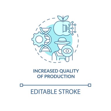 Increased quality of production turquoise concept icon. Smart farming benefit abstract idea thin line illustration. Isolated outline drawing. Editable stroke. Roboto-Medium, Myriad Pro-Bold fonts used
