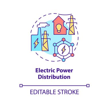 Electric power distribution concept icon. Smart grid system productivity abstract idea thin line illustration. Isolated outline drawing. Editable stroke. Roboto-Medium, Myriad Pro-Bold fonts used