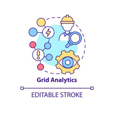 Grid analytics concept icon. Energy system control and problem prevention abstract idea thin line illustration. Isolated outline drawing. Editable stroke. Roboto-Medium, Myriad Pro-Bold fonts used