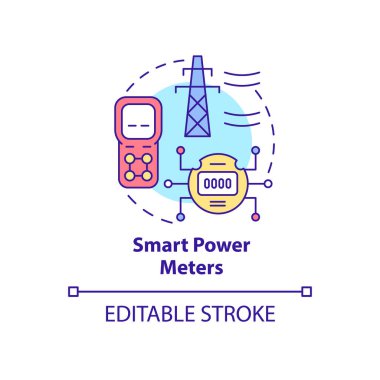 Smart power meters concept icon. Intelligent grid components abstract idea thin line illustration. Isolated outline drawing. Editable stroke. Roboto-Medium, Myriad Pro-Bold fonts used