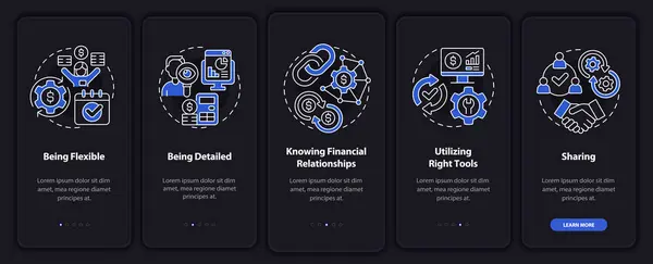 Company Budget Night Mode Onboarding Mobile App Screen Corporate Finance — Stockvector