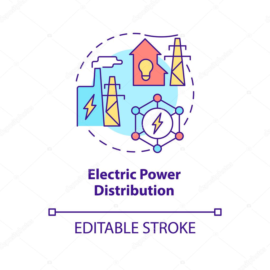Electric power distribution concept icon. Smart grid system productivity abstract idea thin line illustration. Isolated outline drawing. Editable stroke. Roboto-Medium, Myriad Pro-Bold fonts used