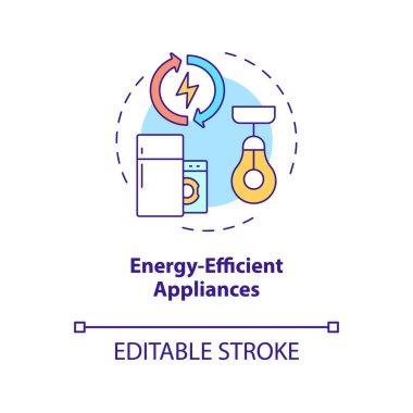Energy efficient appliances concept icon. Climate changes prevention abstract idea thin line illustration. Isolated outline drawing. Editable stroke. Roboto-Medium, Myriad Pro-Bold fonts use