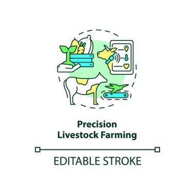 Precision livestock farming concept icon. Smart technology abstract idea thin line illustration. Animal analysis. Isolated outline drawing. Editable stroke. Roboto-Medium, Myriad Pro-Bold fonts used