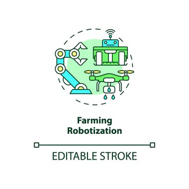 Farming robotization concept icon. Smart agriculture abstract idea thin line illustration. Agricultural robot use. Isolated outline drawing. Editable stroke. Roboto-Medium, Myriad Pro-Bold fonts used