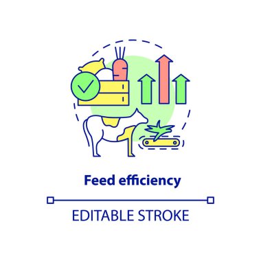 Feed efficiency concept icon. Beef production abstract idea thin line illustration. High-concentrate diet. Isolated outline drawing. Editable stroke. Roboto-Medium, Myriad Pro-Bold fonts used
