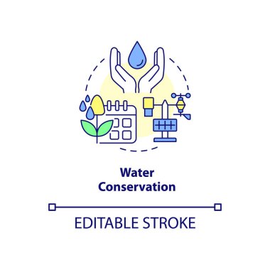 Water conservation concept icon. Saving water on farm abstract idea thin line illustration. Smart farming benefit. Isolated outline drawing. Editable stroke. Roboto-Medium, Myriad Pro-Bold fonts used