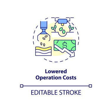 Lowered operation costs concept icon. Smart farming advantage abstract idea thin line illustration. Isolated outline drawing. Editable stroke. Roboto-Medium, Myriad Pro-Bold fonts used