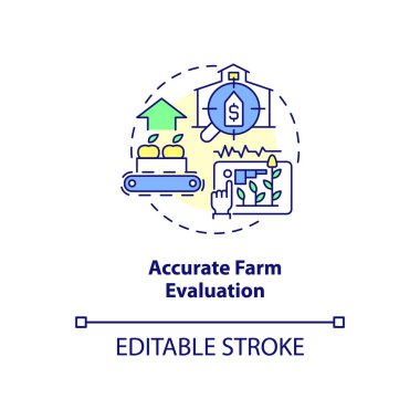 Accurate farm evaluation concept icon. Production analysis abstract idea thin line illustration. Smart farming. Isolated outline drawing. Editable stroke. Roboto-Medium, Myriad Pro-Bold fonts used