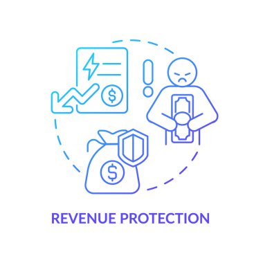 Revenue protection blue gradient concept icon. Smart grids customers bills control abstract idea thin line illustration. Isolated outline drawing. Roboto-Medium, Myriad Pro-Bold fonts used