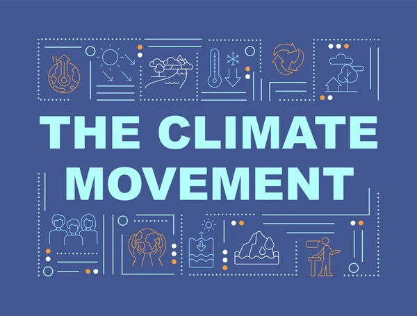 Climate Movement Word Concepts Dark Blue Banner Social Organization Infographics — стоковый вектор