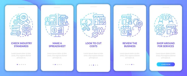 Budgeting Small Business Blue Gradient Onboarding Mobile App Screen Walkthrough — Wektor stockowy