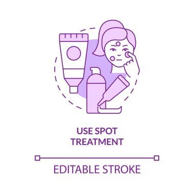 Use spot treatment purple concept icon. Acne treatment. Skincare routine abstract idea thin line illustration. Isolated outline drawing. Editable stroke. Roboto-Medium, Myriad Pro-Bold fonts used