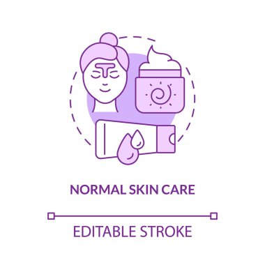 Normal skin care purple concept icon. Cosmetological treatment abstract idea thin line illustration. Isolated outline drawing. Editable stroke. Roboto-Medium, Myriad Pro-Bold fonts used