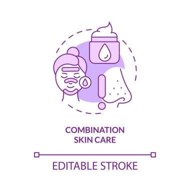 Combination skin care purple concept icon. Beauty and wellness. Daily routine abstract idea thin line illustration. Isolated outline drawing. Editable stroke. Roboto-Medium, Myriad Pro-Bold fonts used