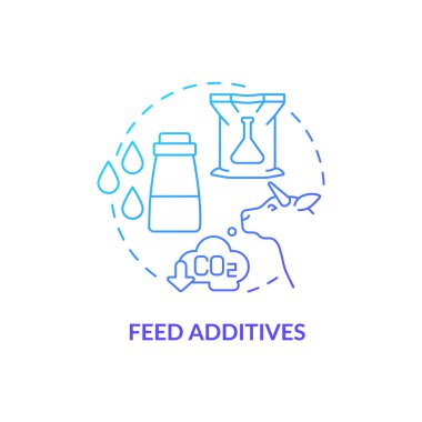 Feed additives blue gradient concept icon. Reducing methane emissions in livestock abstract idea thin line illustration. Isolated outline drawing. Roboto-Medium, Myriad Pro-Bold fonts used