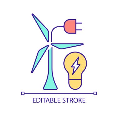 Integration wind energy to smart grid RGB color icon. Intelligent technology for environment protection. Isolated vector illustration. Simple filled line drawing. Editable stroke. Arial font used