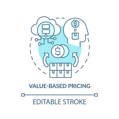 Value-based pricing turquoise concept icon. Strengthening brand name abstract idea thin line illustration. Isolated outline drawing. Editable stroke. Roboto-Medium, Myriad Pro-Bold fonts used