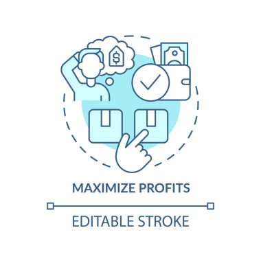 Maximize profits turquoise concept icon. Increase sales revenue abstract idea thin line illustration. Isolated outline drawing. Editable stroke. Roboto-Medium, Myriad Pro-Bold fonts used
