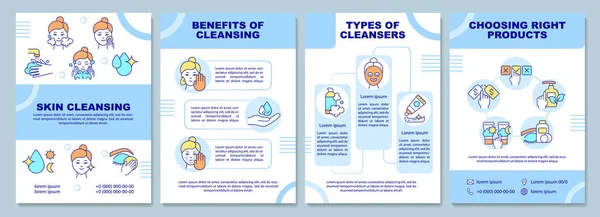 Skin Cleansing Blue Brochure Template Skincare Routine Booklet Print Design —  Vetores de Stock