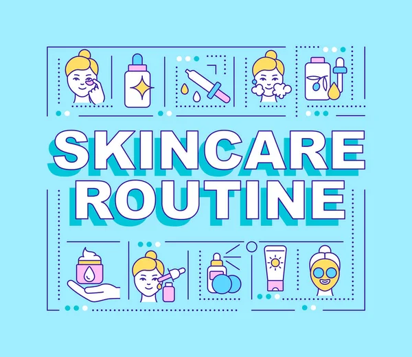 Skincare Routine Word Concepts Blue Banner Beauty Health Infographics Linear — Stockový vektor