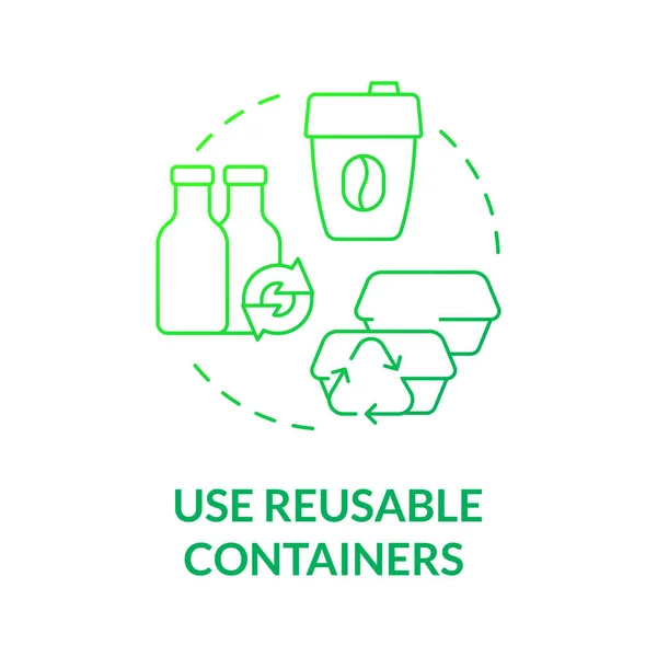 Use Reusable Containers Green Gradient Concept Icon Bottles Cups Minimize — Wektor stockowy