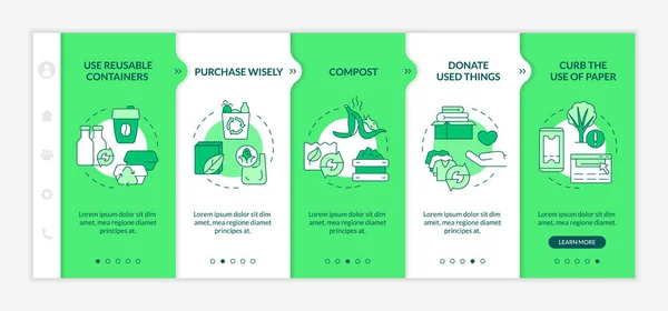 How Minimize Waste Green Onboarding Template Reuse Recycle Responsive Mobile — Wektor stockowy