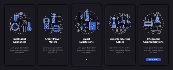 Smart Grid Components Night Mode Onboarding Mobile App Screen System — 图库矢量图片