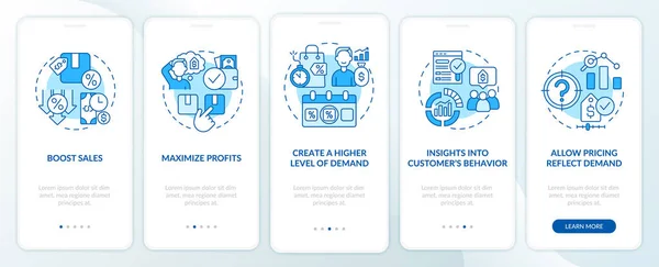 Dynamic Pricing Benefits Blue Onboarding Mobile App Screen High Demand — стоковый вектор