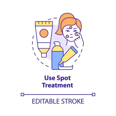 Use spot treatment concept icon. Cure acne. Skincare routine procedure abstract idea thin line illustration. Isolated outline drawing. Editable stroke. Roboto-Medium, Myriad Pro-Bold fonts used