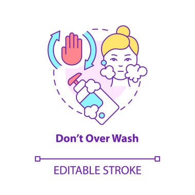 Dont overwash concept icon. Save skin balance. Skincare procedure to restrict abstract idea thin line illustration. Isolated outline drawing. Editable stroke. Roboto-Medium, Myriad Pro-Bold fonts used