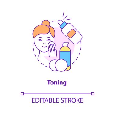 Toning concept icon. Everyday procedure. Skincare routine step abstract idea thin line illustration. Isolated outline drawing. Editable stroke. Roboto-Medium, Myriad Pro-Bold fonts used