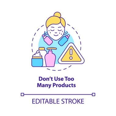 Dont use too many products concept icon. Beauty tip. Skincare routine abstract idea thin line illustration. Isolated outline drawing. Editable stroke. Roboto-Medium, Myriad Pro-Bold fonts used