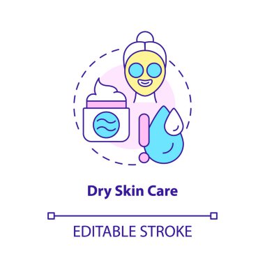 Dry skin care concept icon. Everyday beauty tips. Cosmetological procedures abstract idea thin line illustration. Isolated outline drawing. Editable stroke. Roboto-Medium, Myriad Pro-Bold fonts used