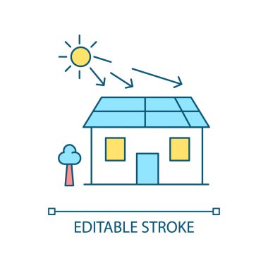 Solar energy RGB color icon. Alternative power for home. Photovoltaic panels. Green electricity. Isolated vector illustration. Simple filled line drawing. Editable stroke. Arial font used