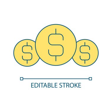 Money RGB color icon. Financing and banking. Dollar coin. Capital and budget. Paying in cash. Isolated vector illustration. Simple filled line drawing. Editable stroke. Arial font used