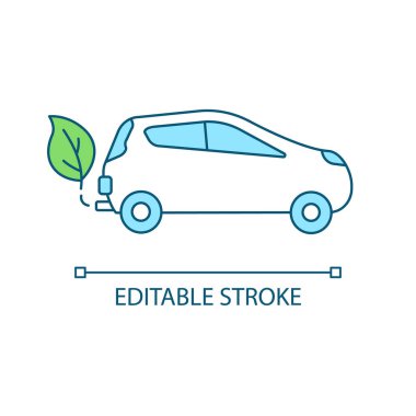 Electric car RGB color icon. Hybrid vehicle. Alternative energy. Fuel efficient auto. Battery charging. Isolated vector illustration. Simple filled line drawing. Editable stroke. Arial font used