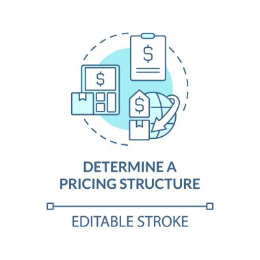 Determine pricing structure turquoise concept icon. Manage delivery business abstract idea thin line illustration. Isolated outline drawing. Editable stroke. Roboto-Medium, Myriad Pro-Bold fonts used