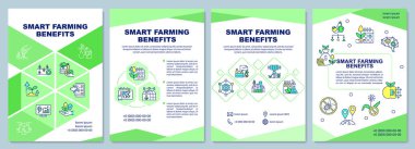 Smart farming benefits brochure template. Increased production. Booklet print design with linear icons. Vector layouts for presentation, annual reports, ads. Arial-Black, Myriad Pro-Regular fonts used