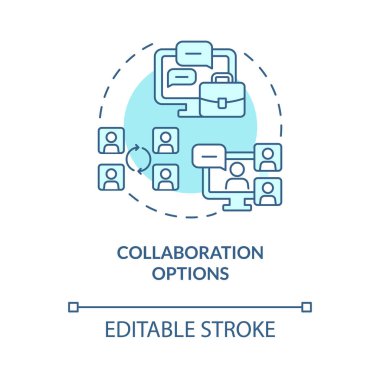 Collaboration options turquoise concept icon. Elearning platforms features abstract idea thin line illustration. Isolated outline drawing. Editable stroke. Roboto-Medium, Myriad Pro-Bold fonts used
