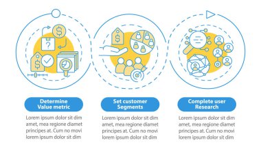 Pricing strategy creation blue circle infographic template. Data visualization with 3 steps. Process timeline info chart. Workflow layout with line icons. Myriad Pro-Bold, Regular fonts used