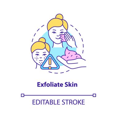 Exfoliate skin concept icon. Beauty procedure. Skincare routine tip abstract idea thin line illustration. Isolated outline drawing. Editable stroke. Roboto-Medium, Myriad Pro-Bold fonts used